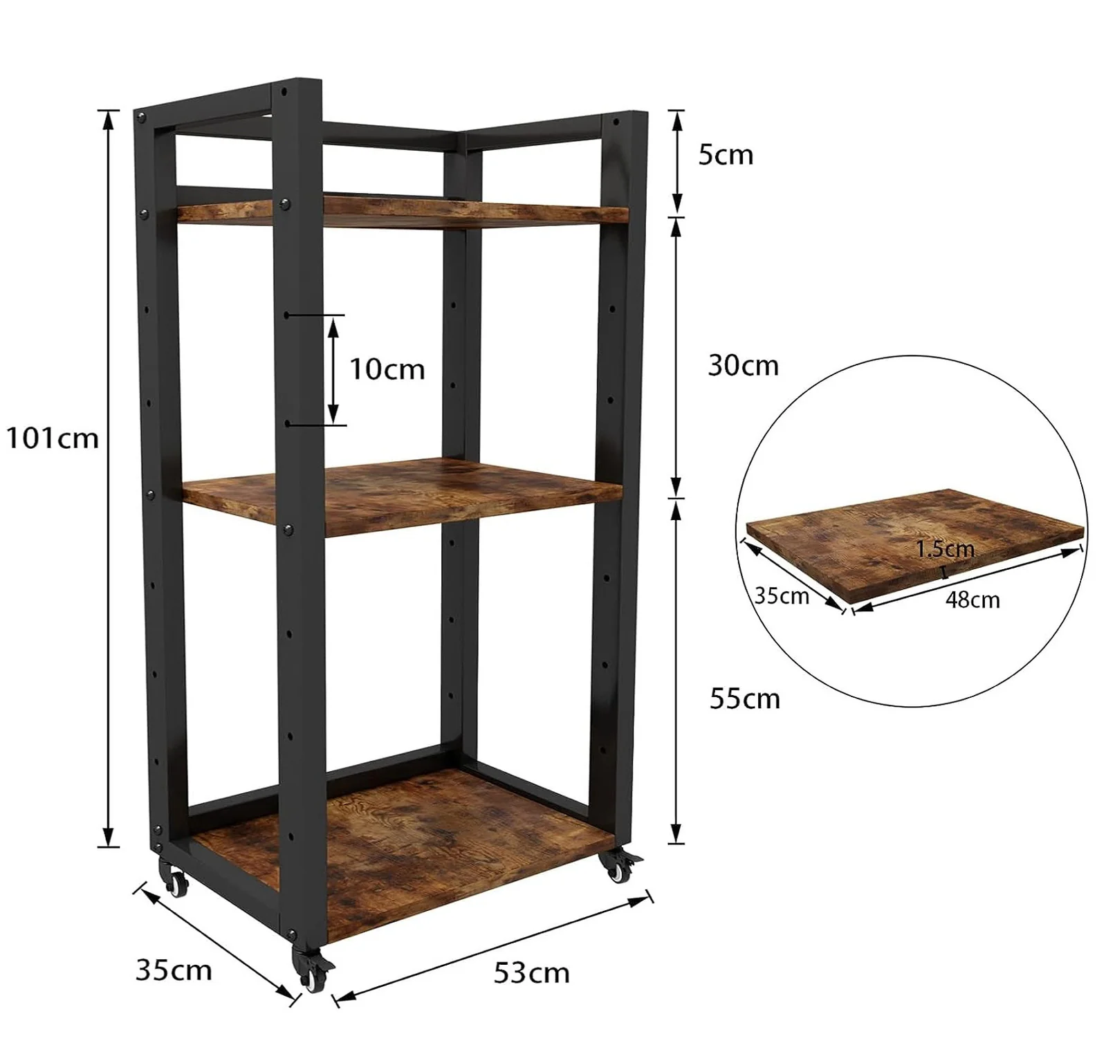 Fortis Heavy Duty Rustic Wood and Steel Multipurpose Utility Trolley Storage Shelf Organizer - Image 9