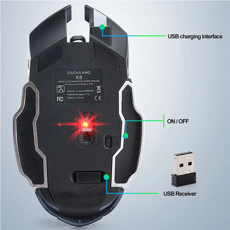 Free Wolf X8 Gaming Wireless Mechanical RGB Optical Mouse (Black) - Image 15