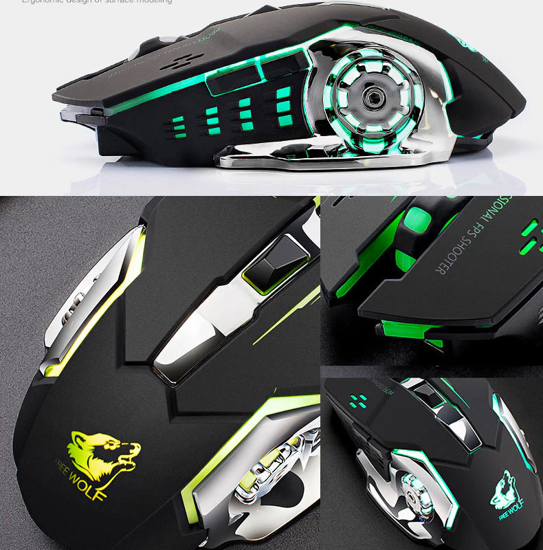 Free Wolf X8 Gaming Wireless Mechanical RGB Optical Mouse (Space Grey) - Image 3