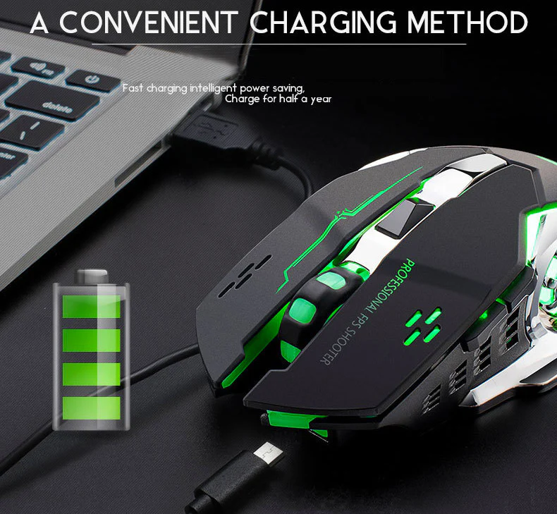 Free Wolf X8 Gaming Wireless Mechanical RGB Optical Mouse (Space Grey) - Image 6