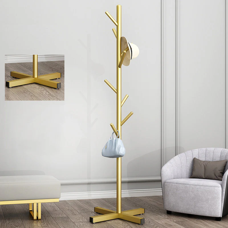 Freestanding Metal Coat Hat Hanging Stand Clothes Hanger Rack Tree Organiser (Gold) - Image 5