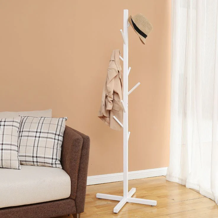 Freestanding Metal Coat Hat Hanging Stand Clothes Hanger Rack Tree Organiser (White) - Image 3
