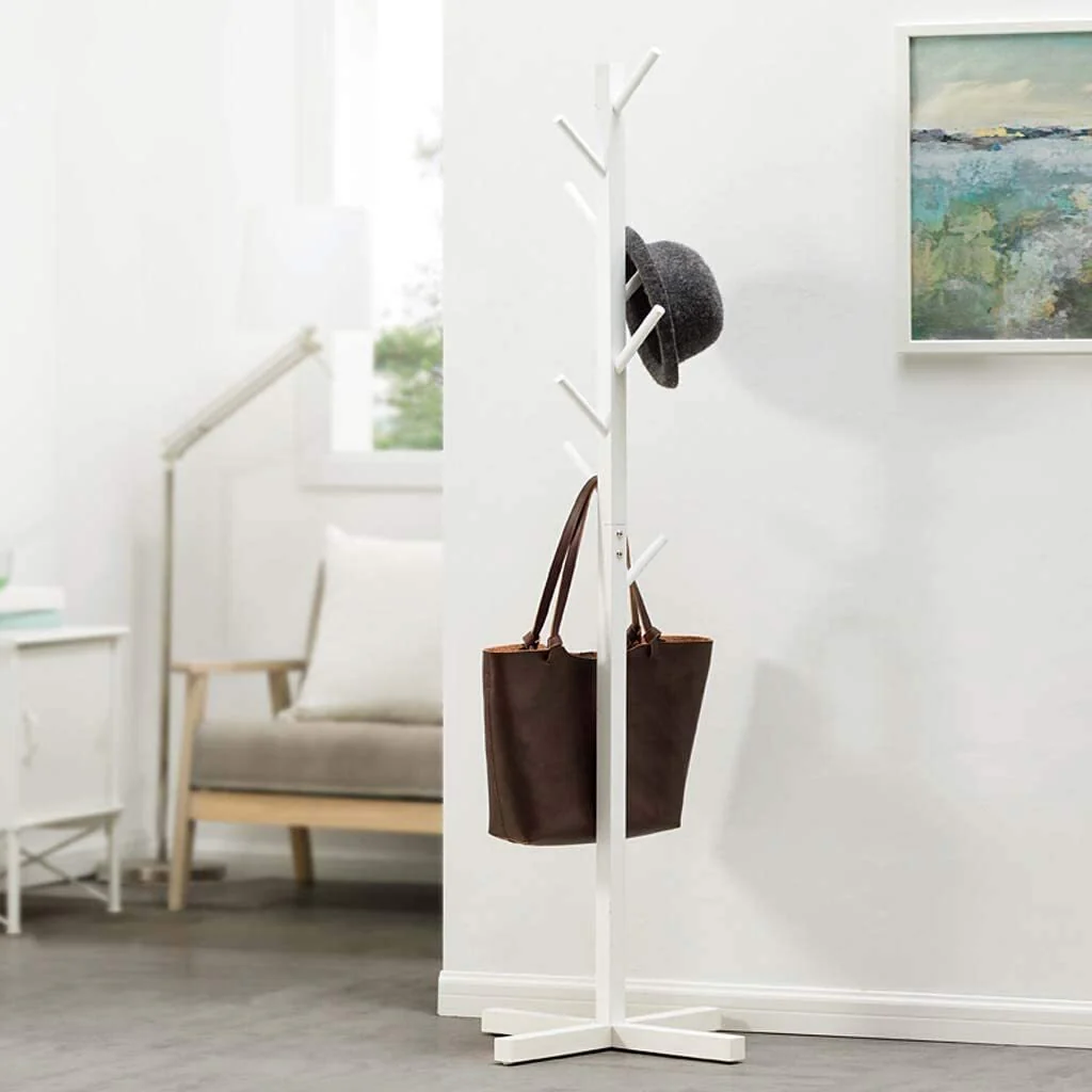 Freestanding Metal Coat Hat Hanging Stand Clothes Hanger Rack Tree Organiser (White) - Image 7