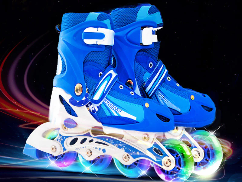 Full LED Adjustable Roller Blades Inline Skates (Blue , L) - Image 3