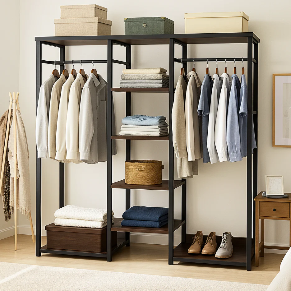 Galaxy Wardrobe Cupboard Shelves & Clothes Hanging Racks (Black Walnut) - Image 6