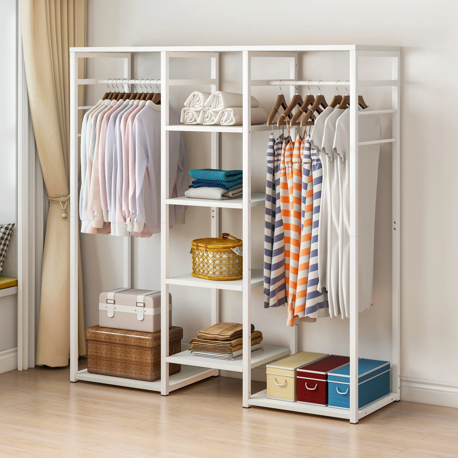 Galaxy Wardrobe Cupboard Shelves & Clothes Hanging Racks (White) - Image 2