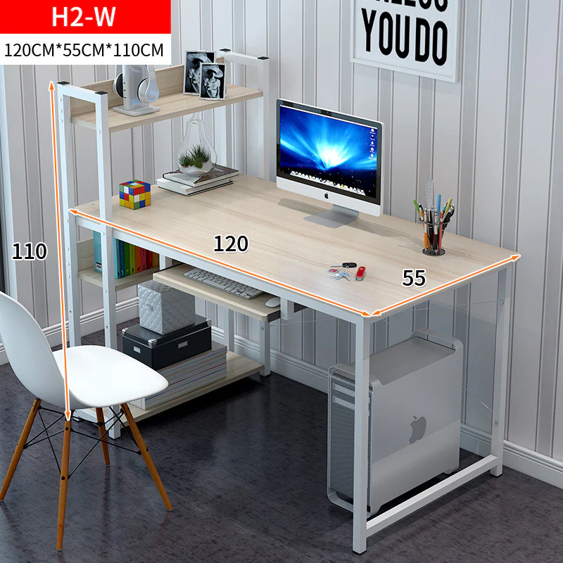 Genius Large Workstation Wood & Steel Computer Desk with Storage Shelves (White Oak) - Image 14