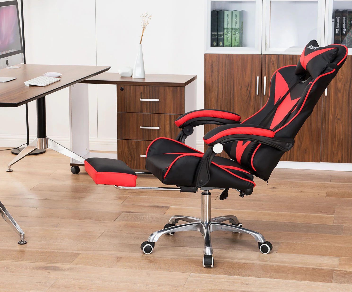 Glory Advanced Deluxe Executive High Back Gaming Reclining Office Chair with Footrest (Red & Black) - Image 3