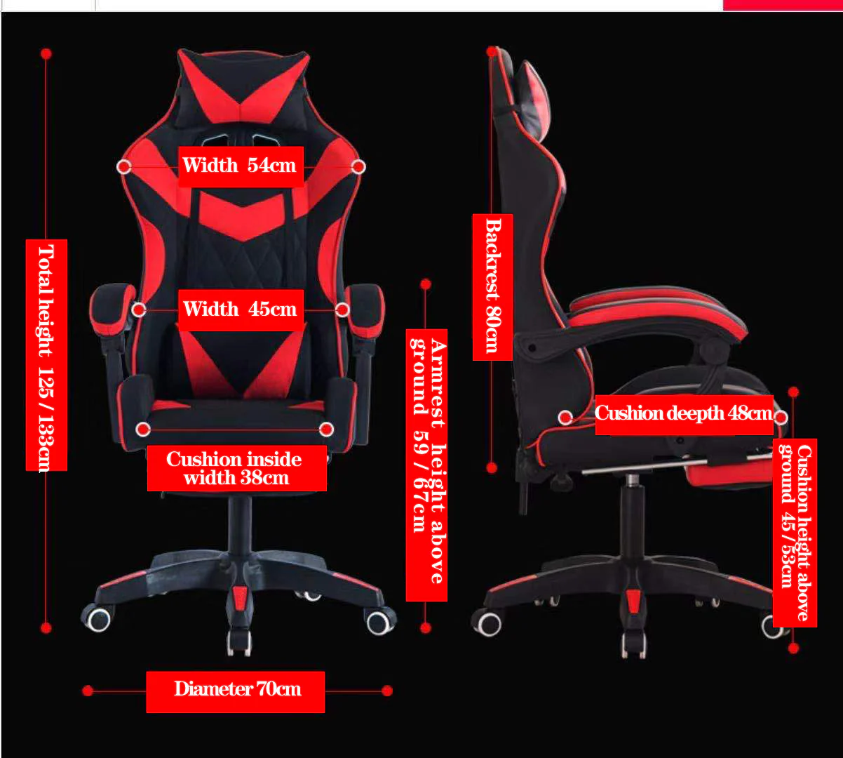 Glory Advanced Deluxe Executive High Back Gaming Reclining Office Chair with Footrest (Red & Black) - Image 5