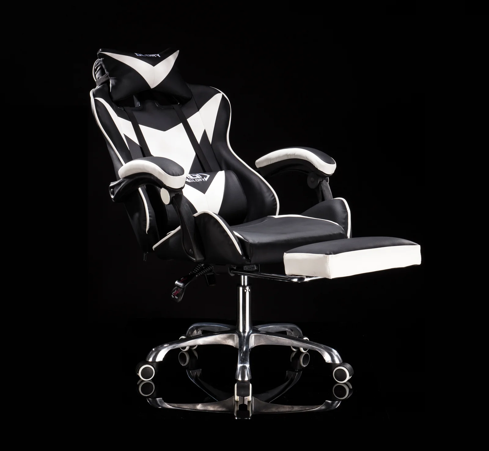 Glory Advanced Deluxe Executive High Back Gaming Reclining Office Chair with Footrest (White & Black) - Image 5