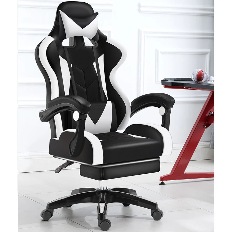 Glory Advanced Deluxe Executive High Back Gaming Reclining Office Chair with Footrest (White & Black) - Image 9