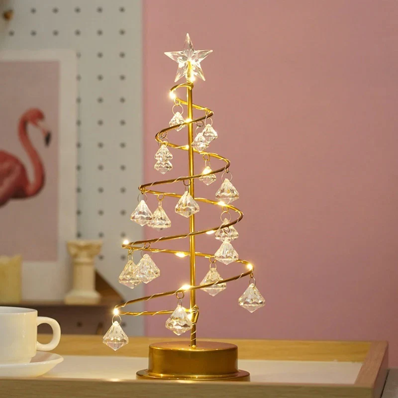 Gold Spiral LED Crystal Christmas Tree Lamp Light - Image 3