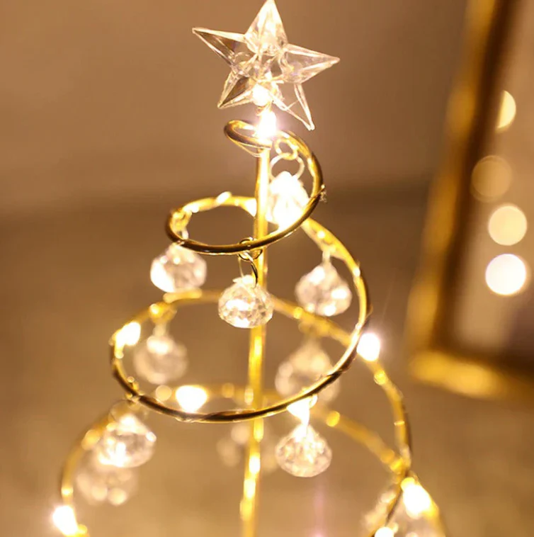 Gold Spiral LED Crystal Christmas Tree Lamp Light - Image 2