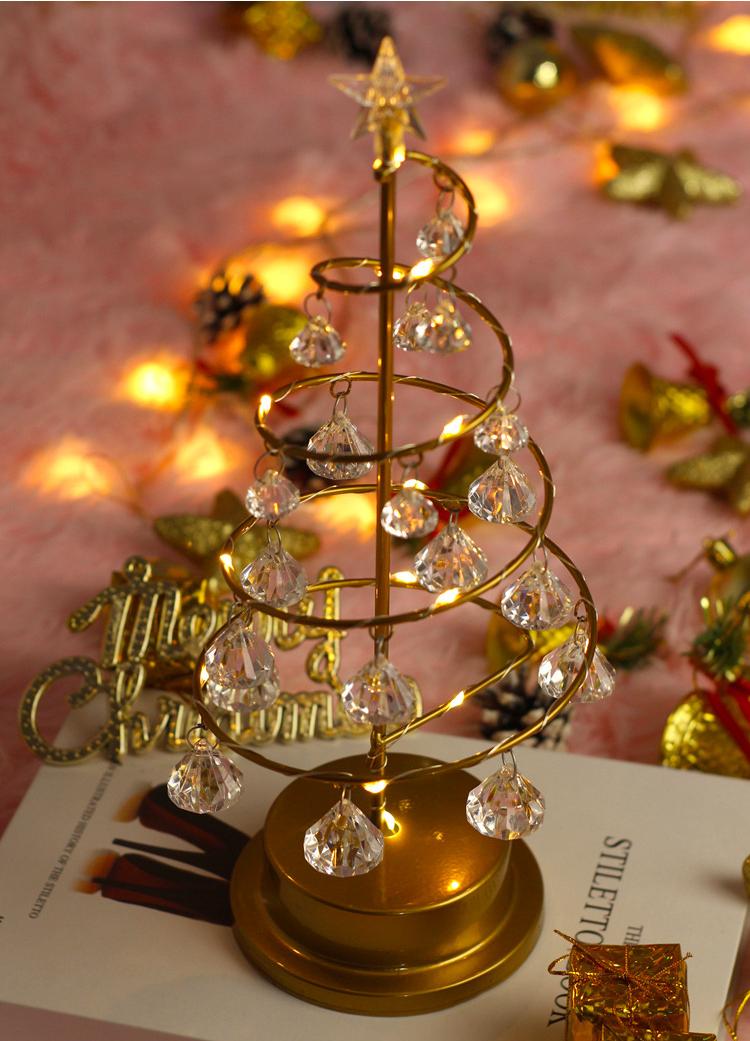 Gold Spiral LED Crystal Christmas Tree Lamp Light - 31cm - Image 7