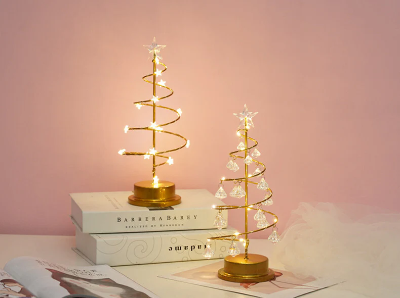 Gold Spiral LED Crystal Christmas Tree Lamp Light - Image 20
