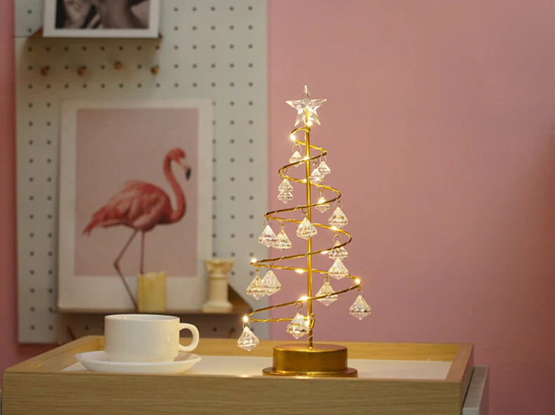 Gold Spiral LED Crystal Christmas Tree Lamp Light - Image 22