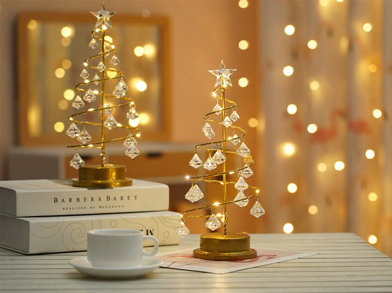 Gold Spiral LED Crystal Christmas Tree Lamp Light - Image 24