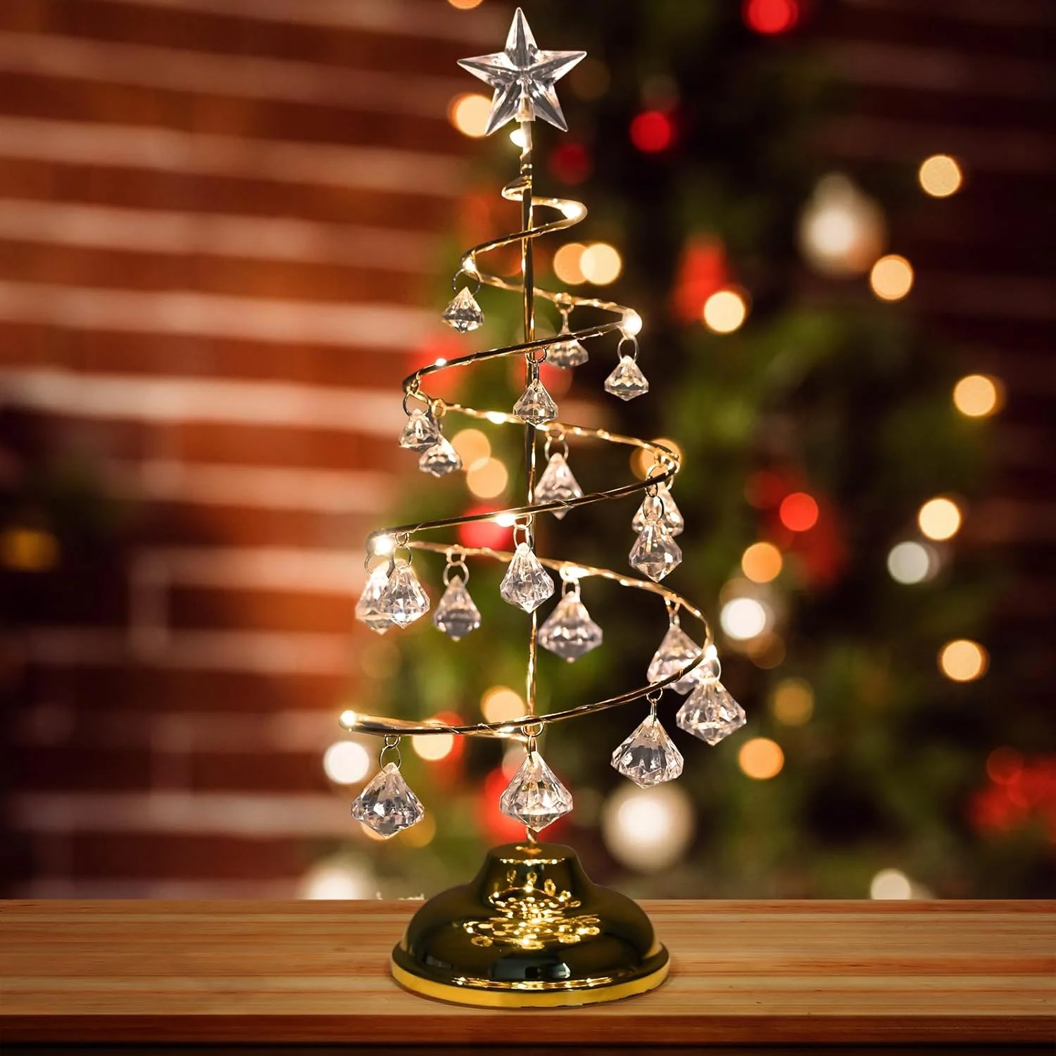 Gold Spiral LED Crystal Christmas Tree Lamp Light - Image 7