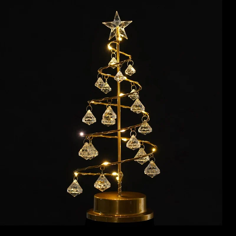 Gold Spiral LED Crystal Christmas Tree Lamp Light - Image 9