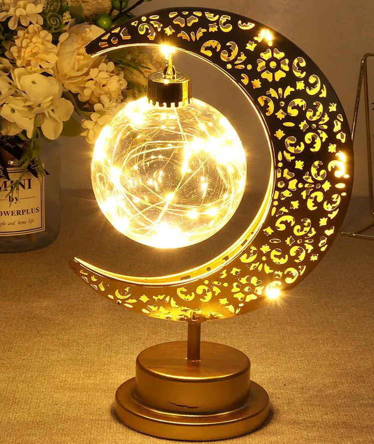 Golden Crescent Moon Globe Decorative LED Table Lamp Night Light - Image 15