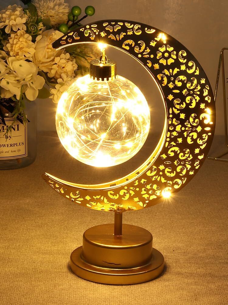 Golden Crescent Moon Globe Decorative LED Table Lamp Night Light - Image 2