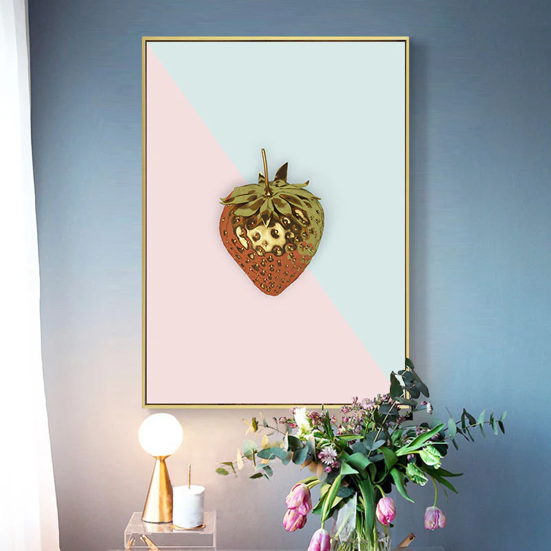 Golden Strawberry Painting Framed Canvas Wall Art - 30cm x 40cm - Image 3
