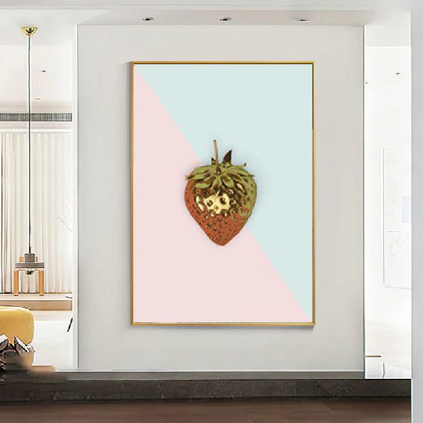 Golden Strawberry Painting Framed Canvas Wall Art - 40cm x 60cm - Image 2