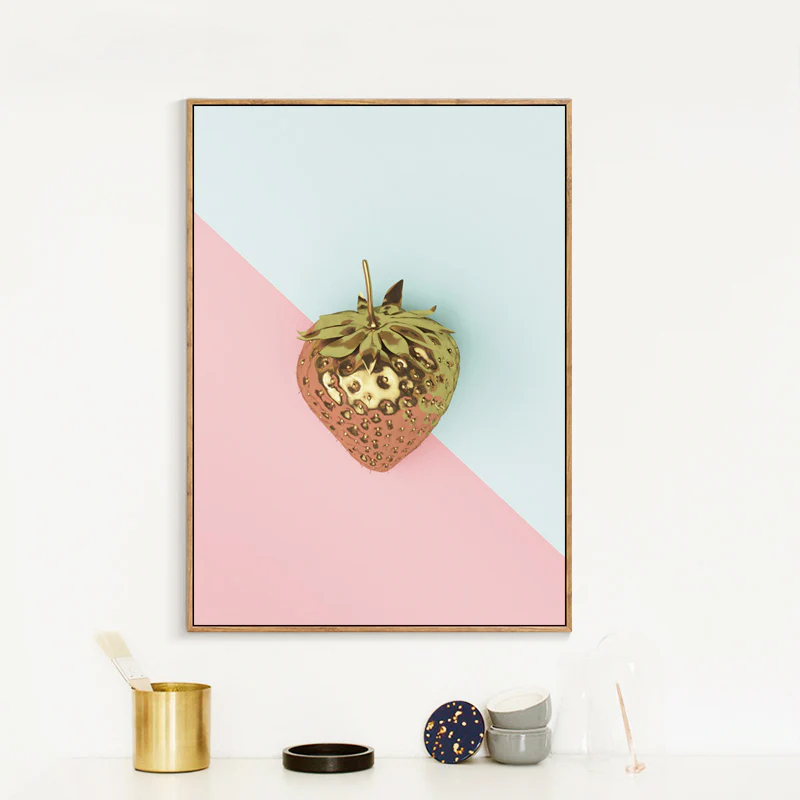 Golden Strawberry Painting Framed Canvas Wall Art - 40cm x 60cm - Image 5