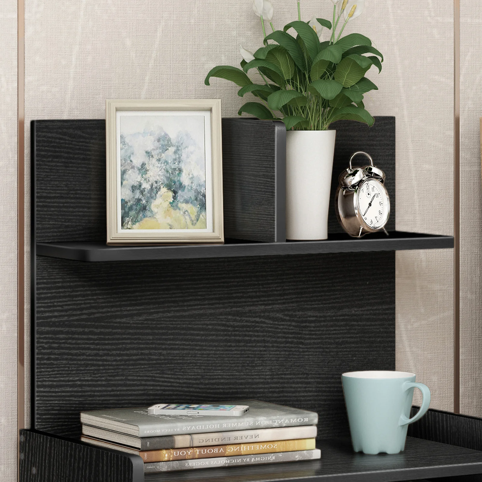 Harmony Tall Bed Side Table with Chest of Drawers and Shelf (Black) - Image 3