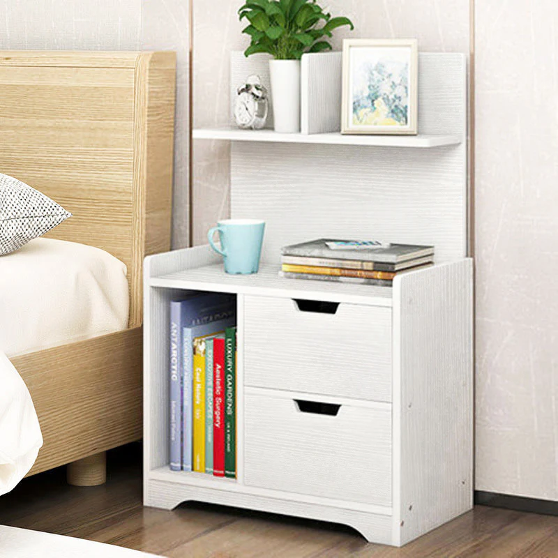 Harmony Tall Bed Side Table with Chest of Drawers and Shelf (White) - Image 3
