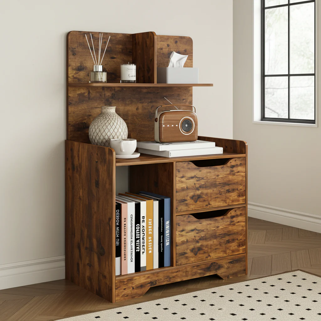 Harmony Tall Rustic Bed Side Table with Chest of Drawers and Shelf - Image 11