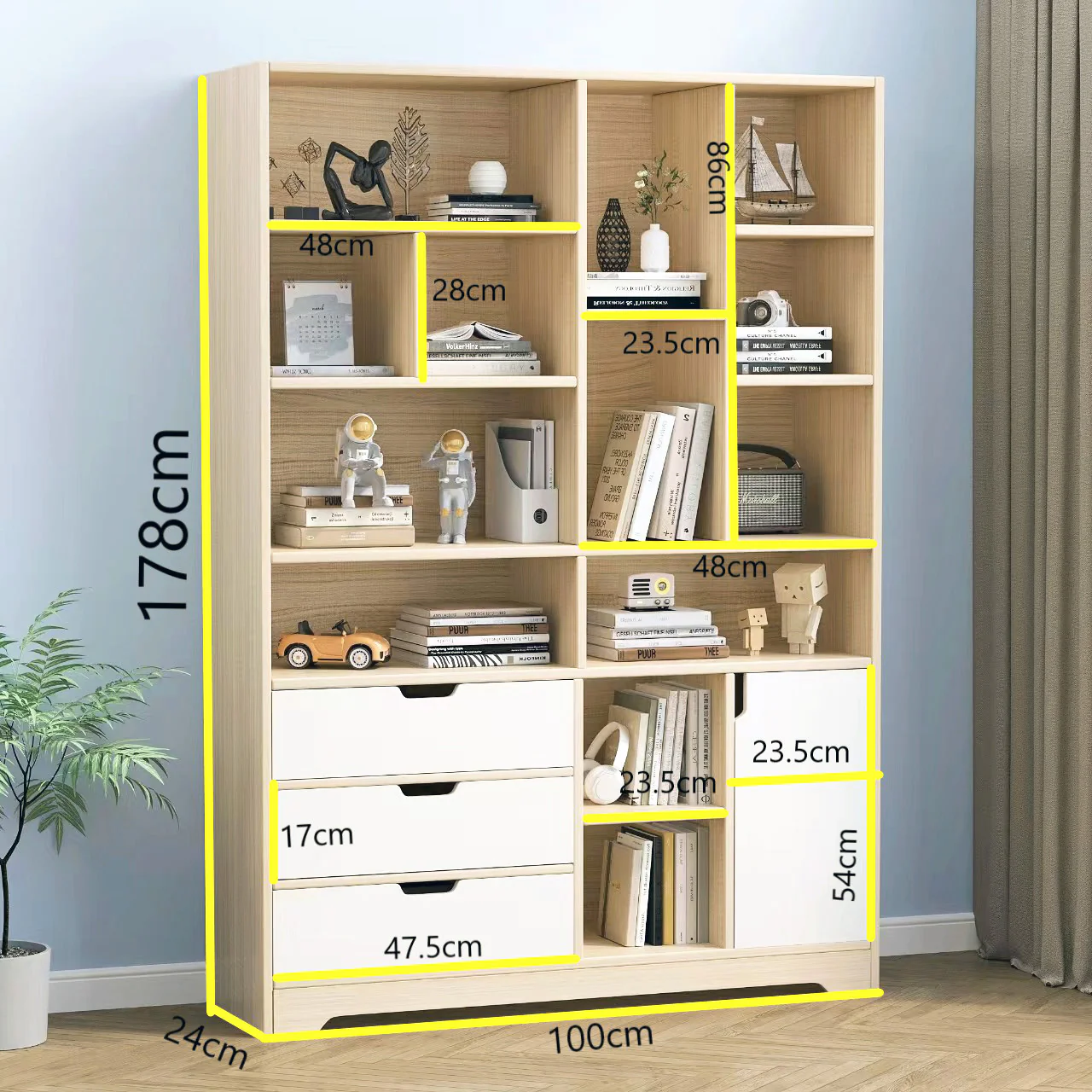 Havana Wardrobe Cupboard Bookshelf with Drawer, Cabinet, Shelf (Oak) - Image 11