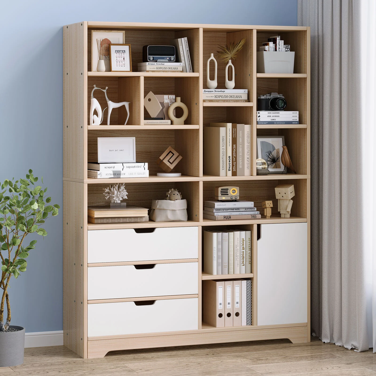 Havana Wardrobe Cupboard Bookshelf with Drawer, Cabinet, Shelf (Oak) - Image 12