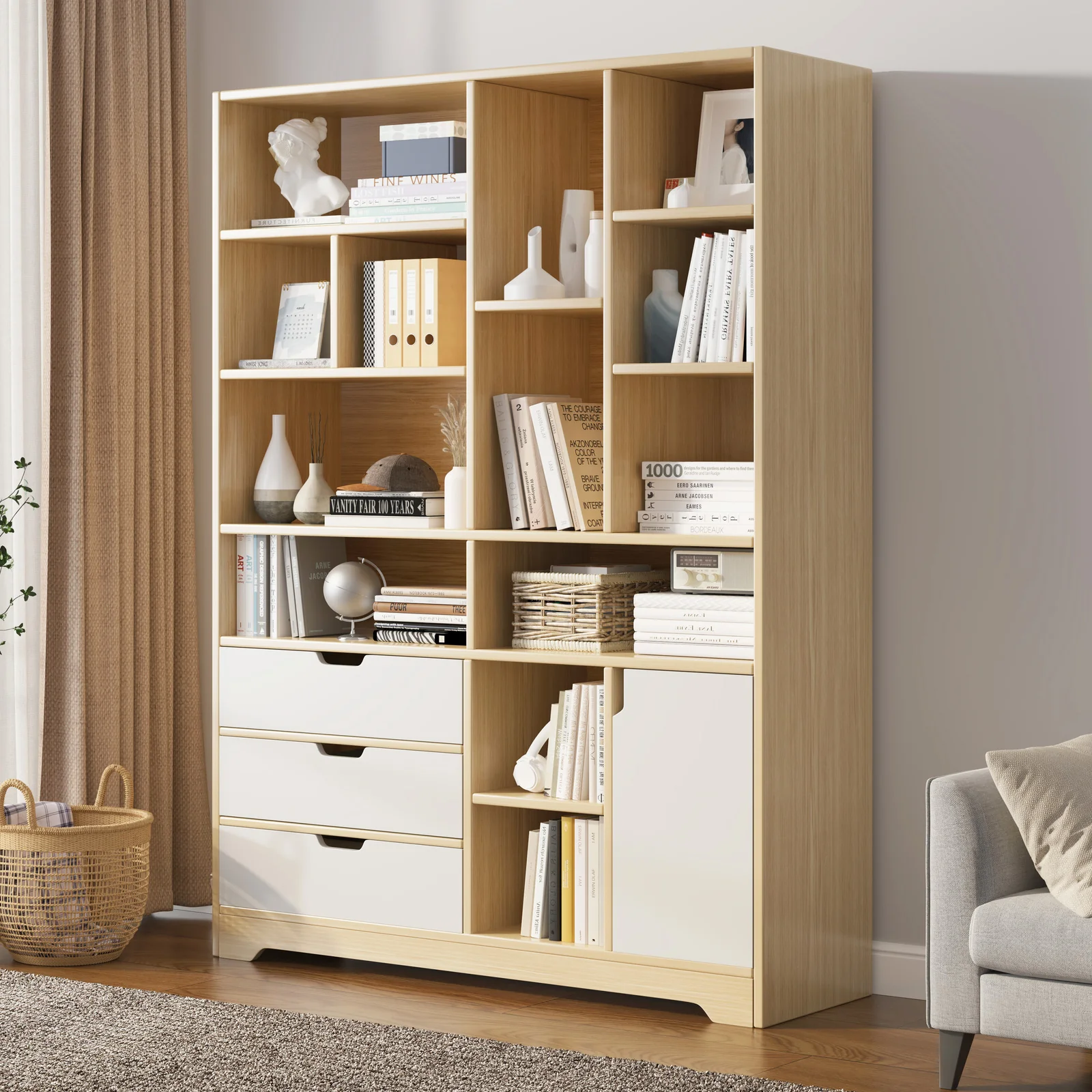 Havana Wardrobe Cupboard Bookshelf with Drawer, Cabinet, Shelf (Oak) - Image 3