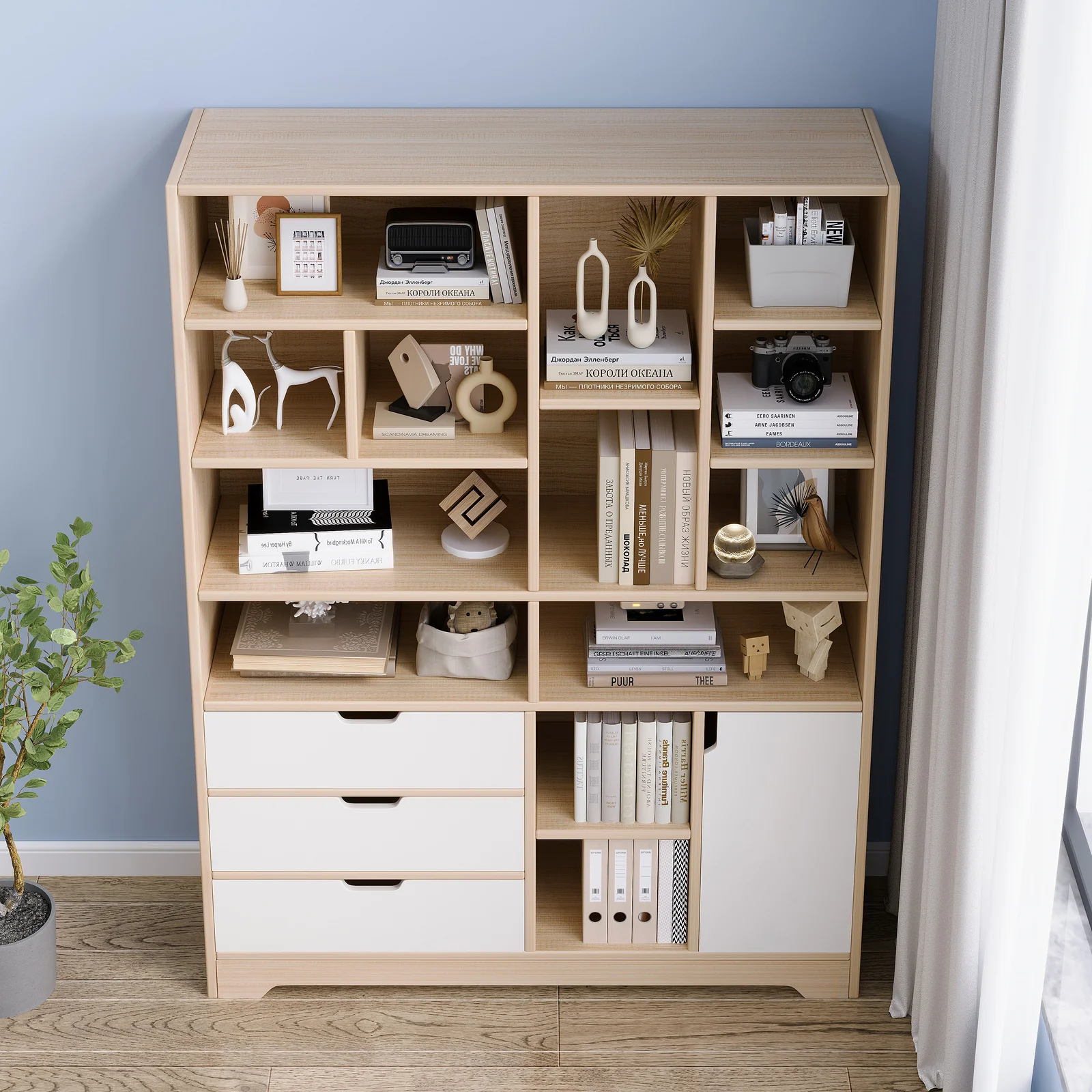 Havana Wardrobe Cupboard Bookshelf with Drawer, Cabinet, Shelf (Oak) - Image 5