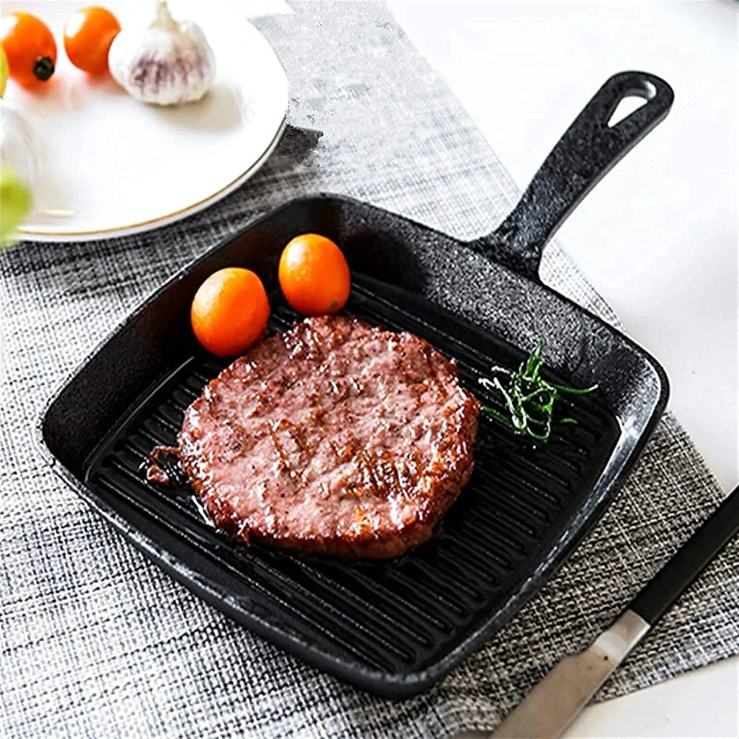 Heavy Duty Non-stick Frying Pan Cast Iron Steak Skillet Induction Cooker BBQ Grill Cookware - Image 6