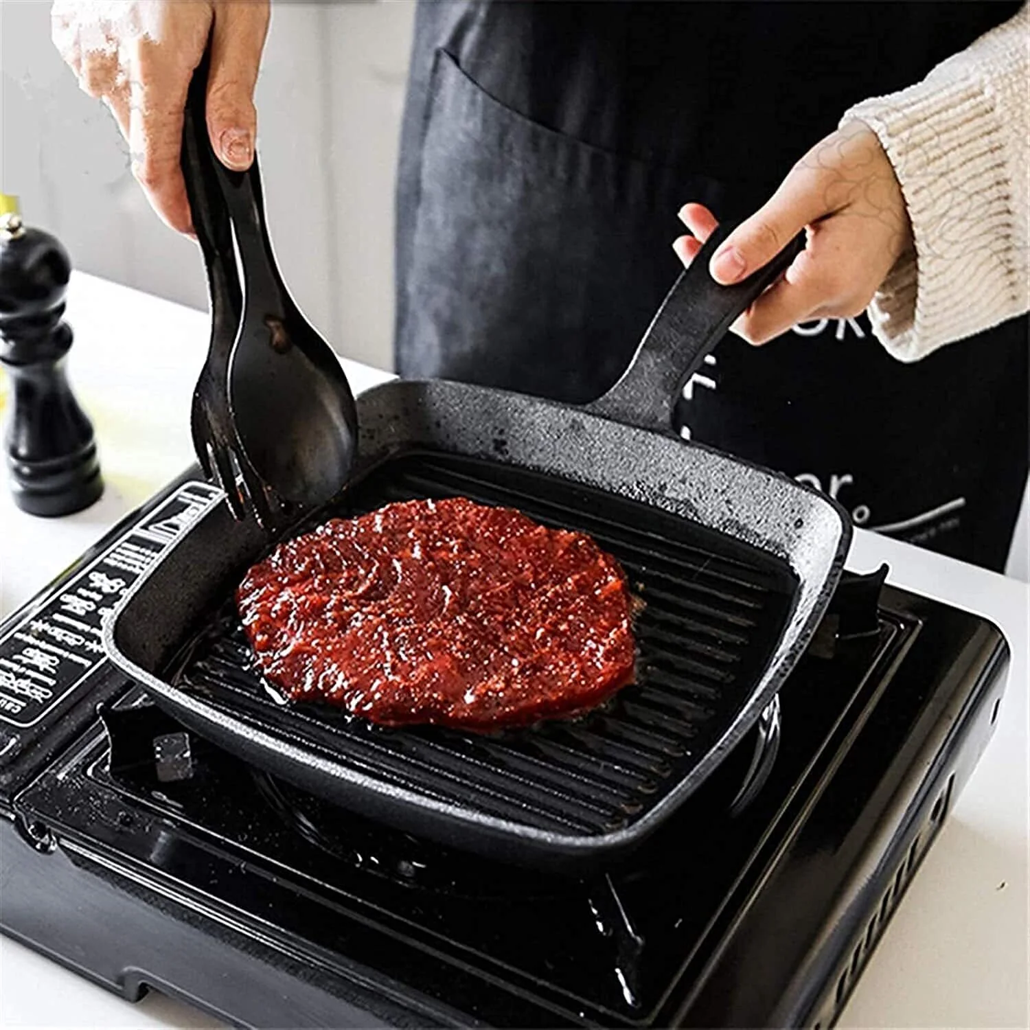 Heavy Duty Non-stick Frying Pan Cast Iron Steak Skillet Induction Cooker BBQ Grill Cookware - Image 7