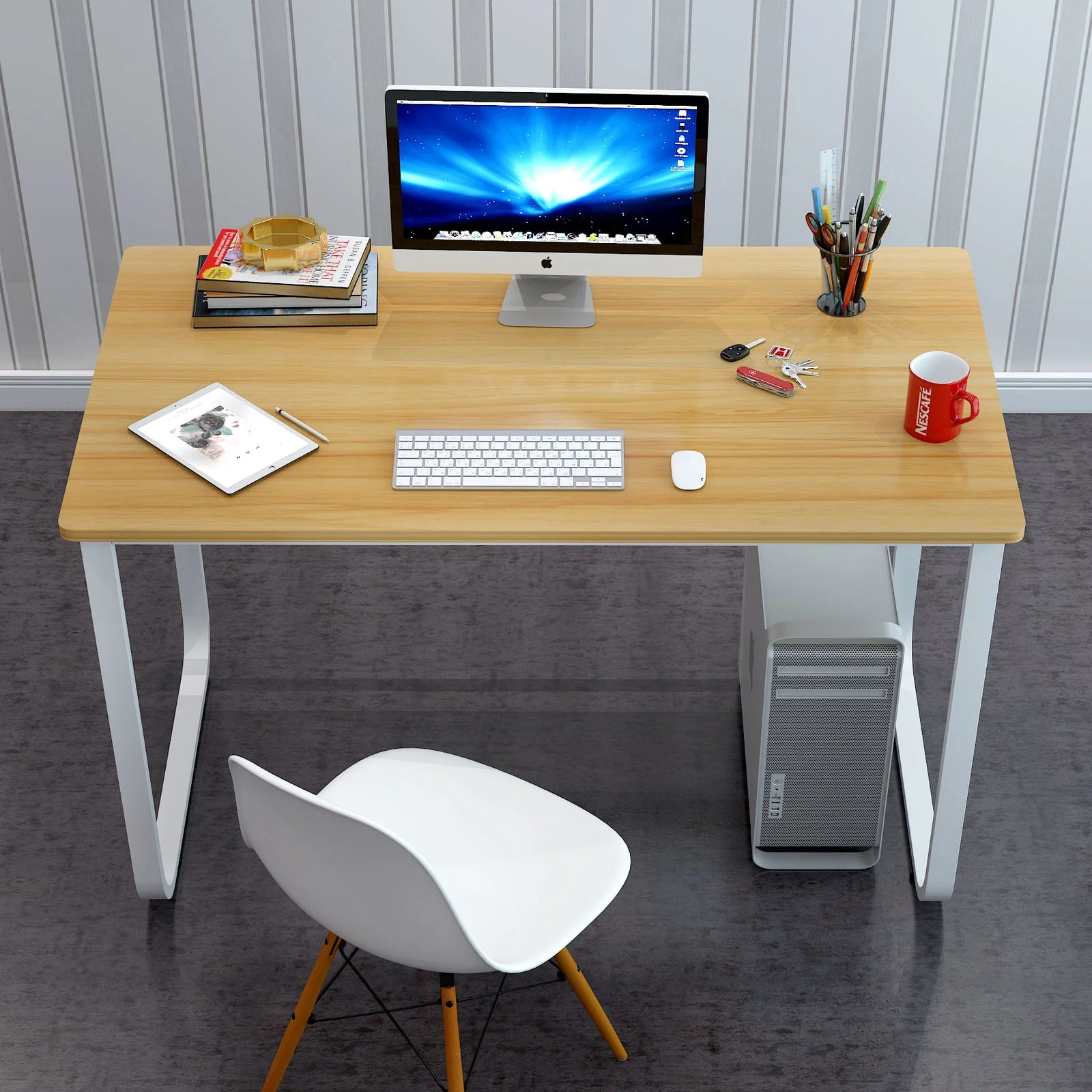 Hercules Wood & Steel Computer Desk (Oak) - Image 3