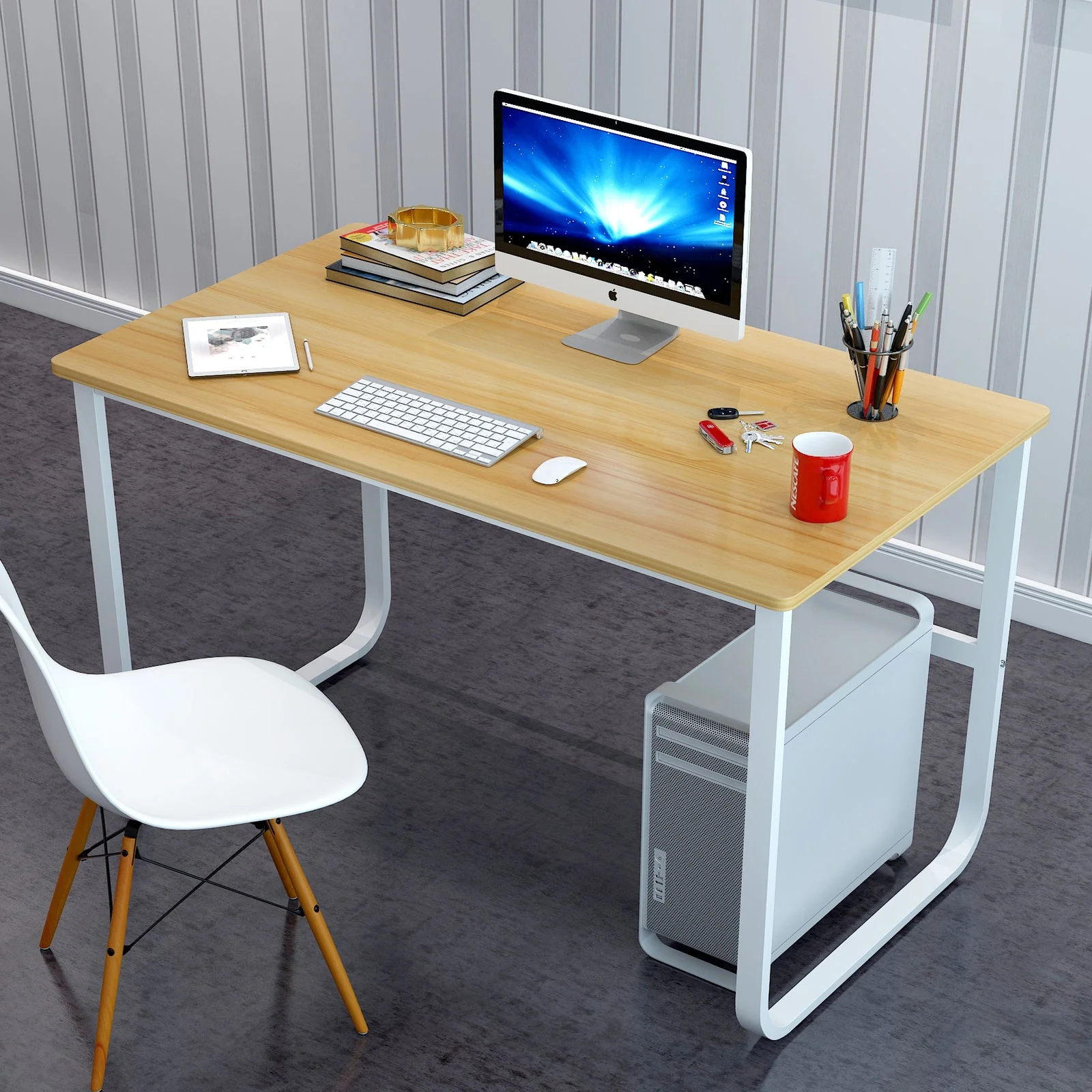 Hercules Wood & Steel Computer Desk (Oak) - Image 6