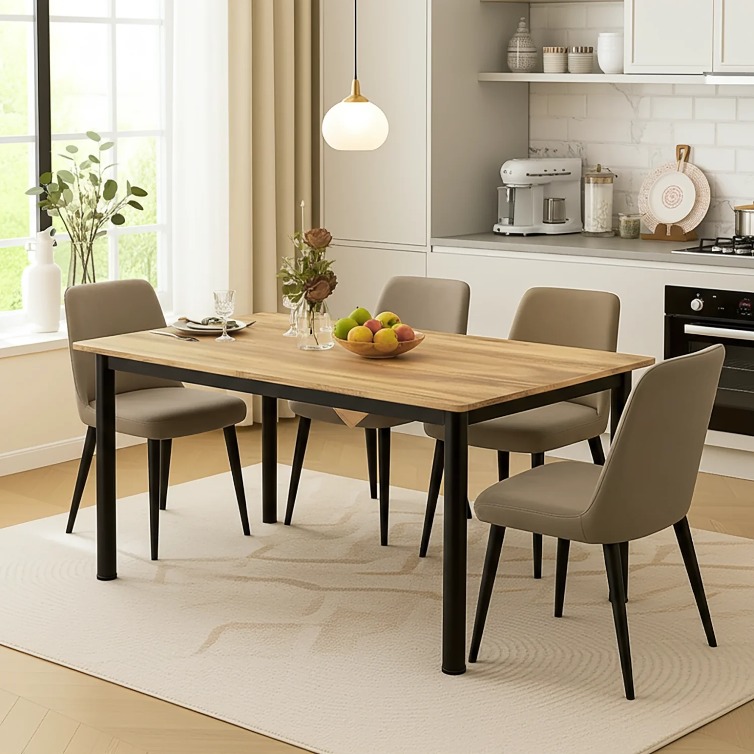 Heritage Industrial Rustic Oak Wood & Metal Dining Table 120cm - Image 11