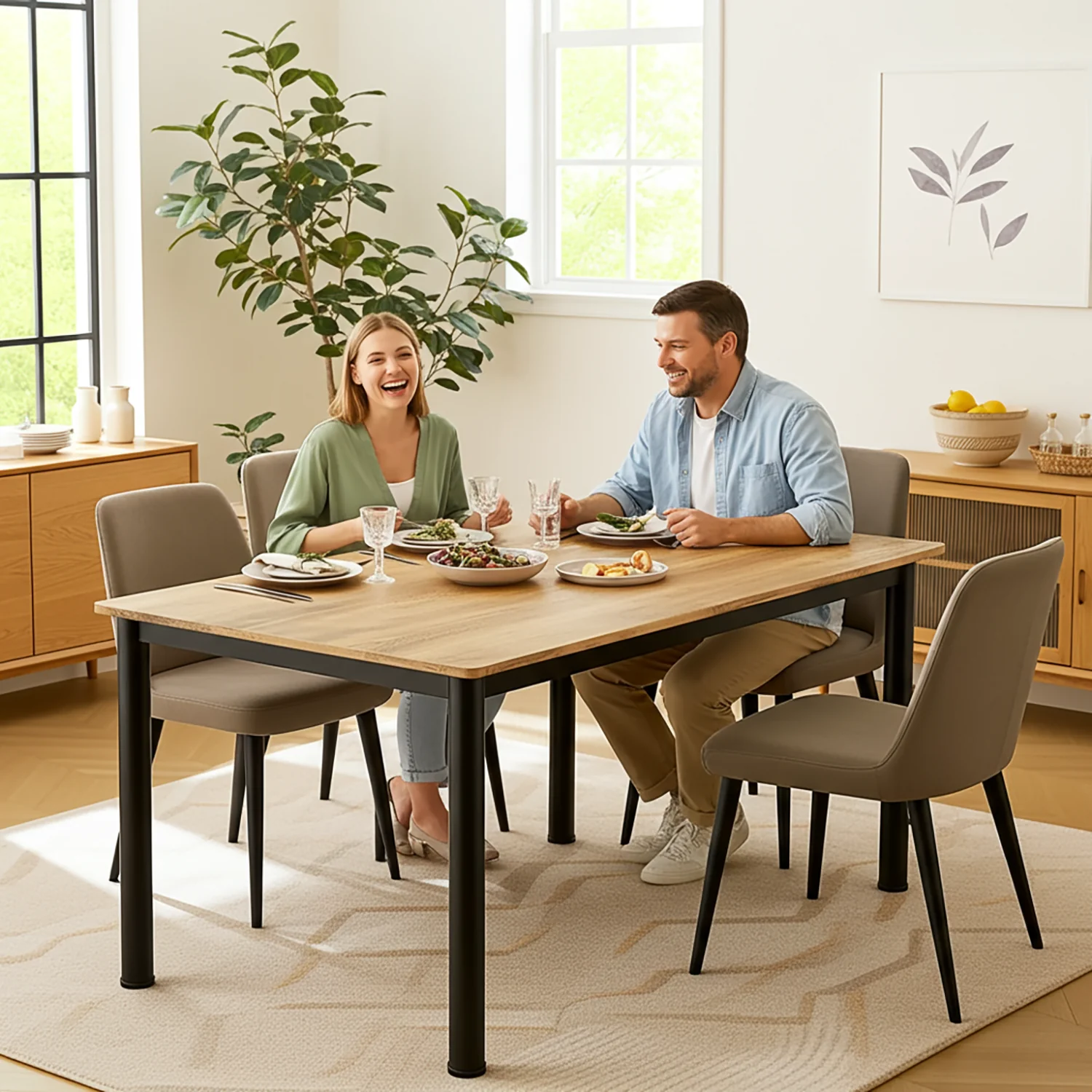 Heritage Industrial Rustic Oak Wood & Metal Dining Table 120cm - Image 12