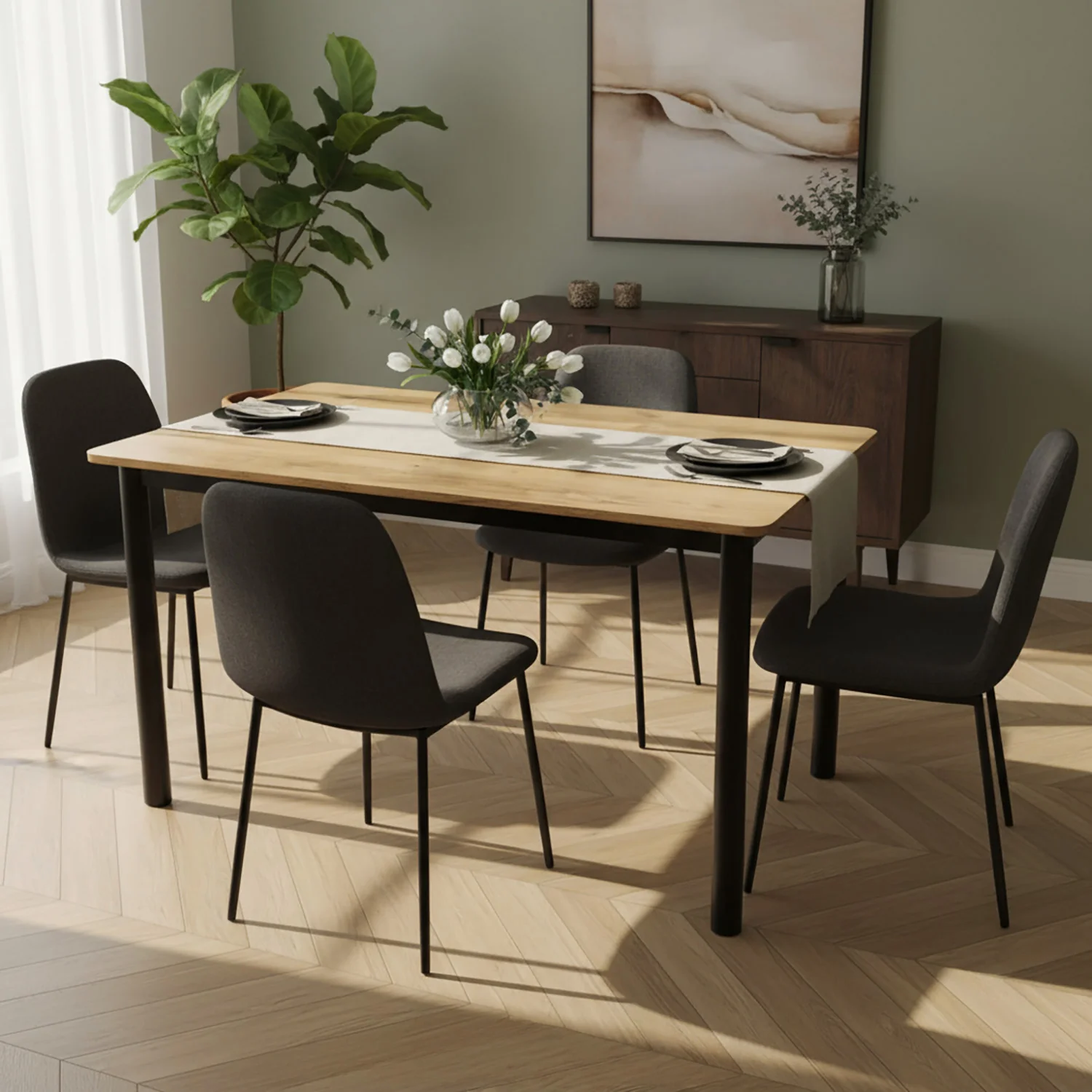 Heritage Industrial Rustic Oak Wood & Metal Dining Table 120cm - Image 17