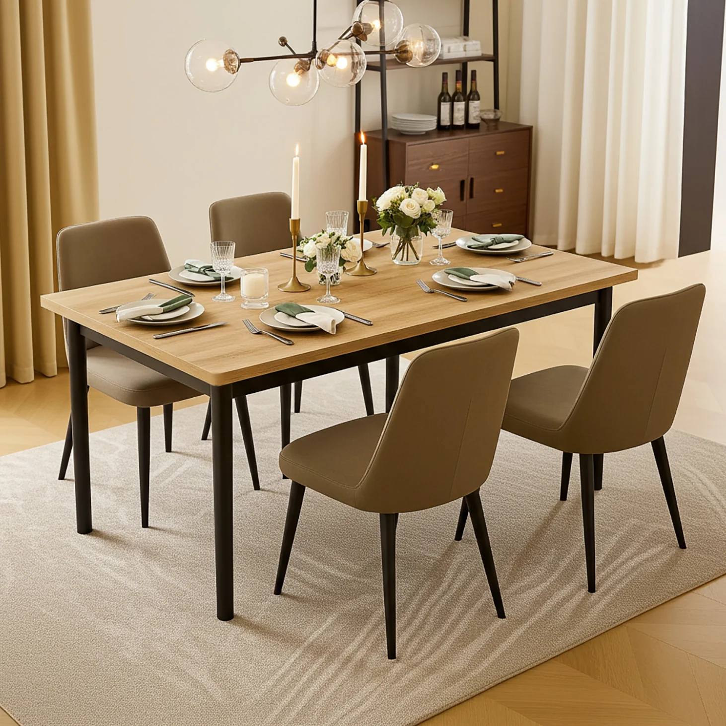 Heritage Industrial Rustic Oak Wood & Metal Dining Table 120cm - Image 3