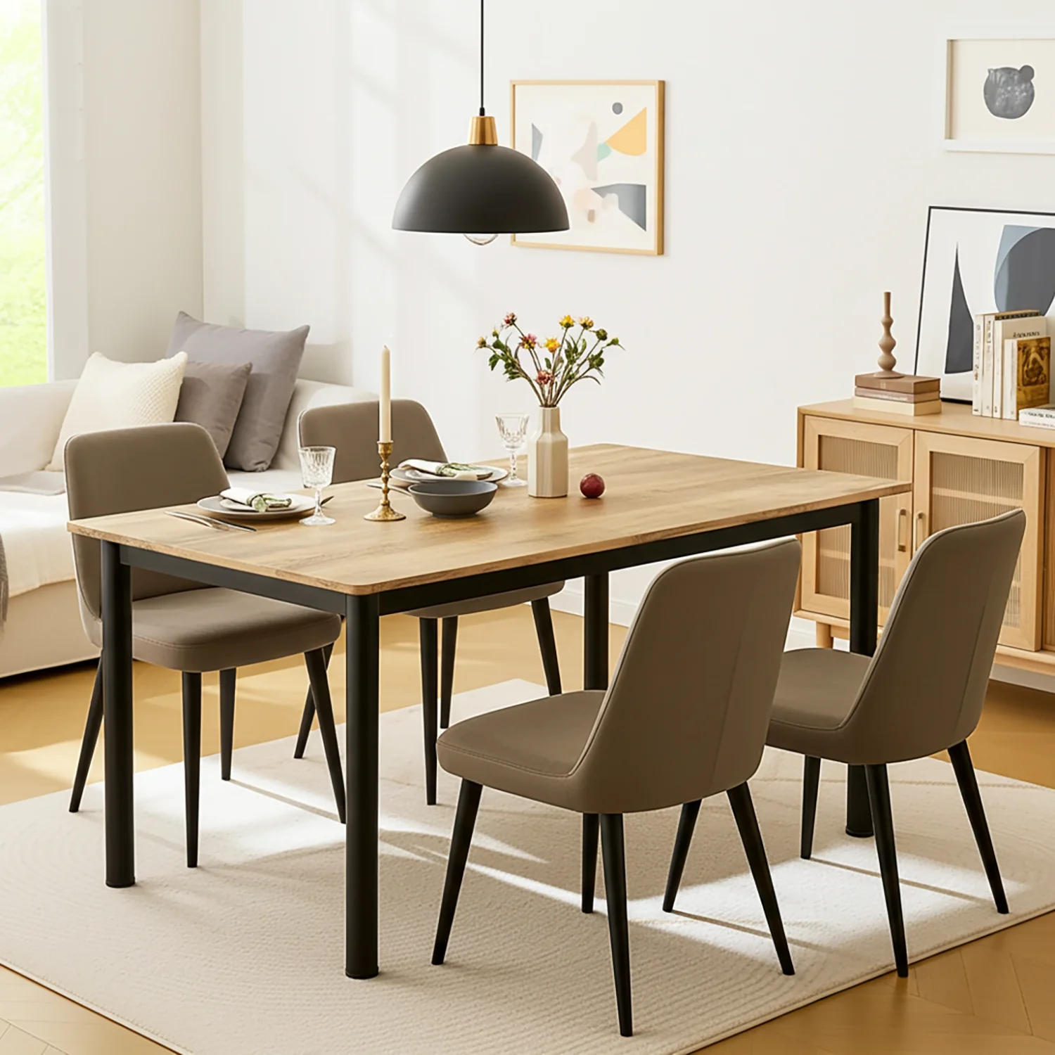 Heritage Industrial Rustic Oak Wood & Metal Dining Table 120cm - Image 5