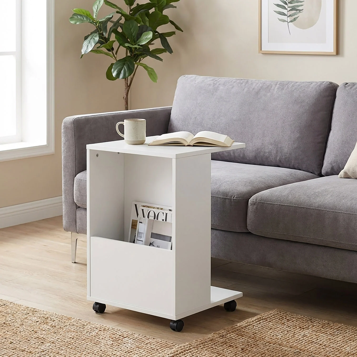 Hermes Sofa Side Table with Magazine Holder (White) - Image 6