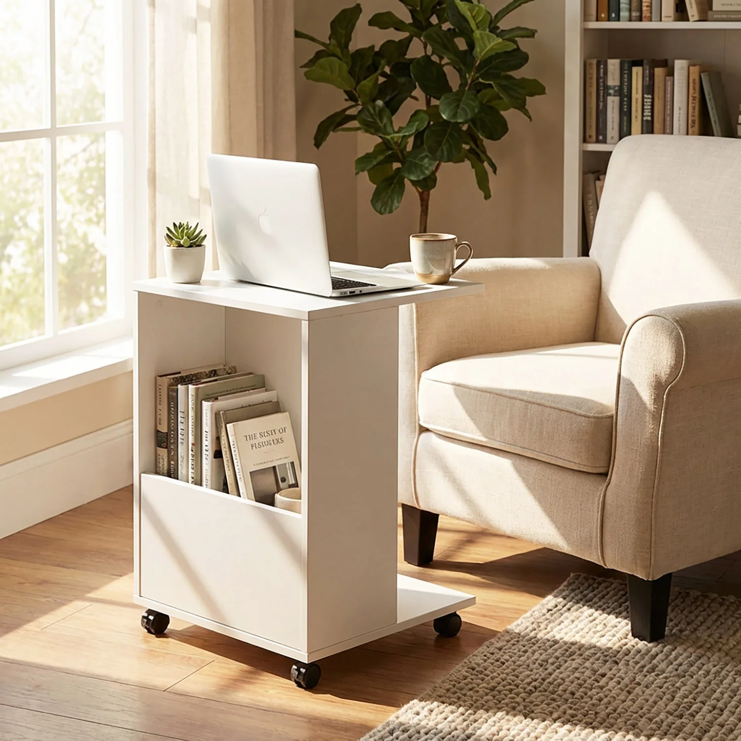 Hermes Sofa Side Table with Magazine Holder (White) - Image 8