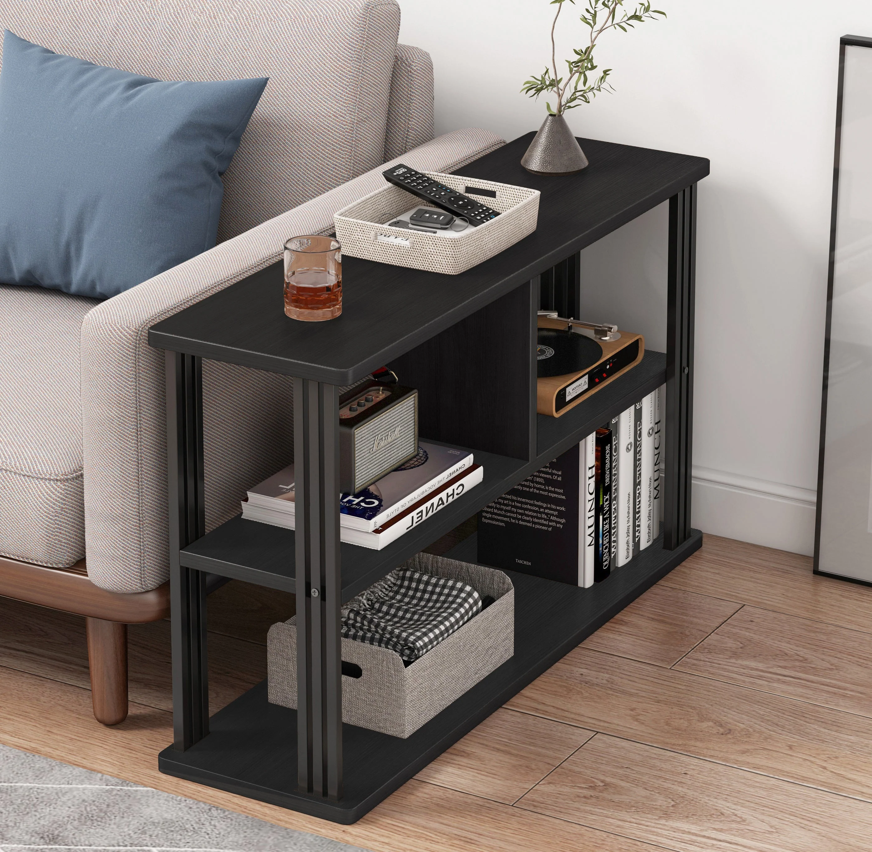 Icon Wood and Steel Sofa Side Table with Shelves (Black) - Image 14