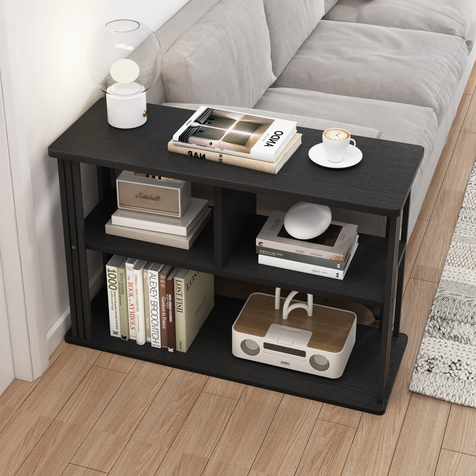 Icon Wood and Steel Sofa Side Table with Shelves (Black) - Image 4