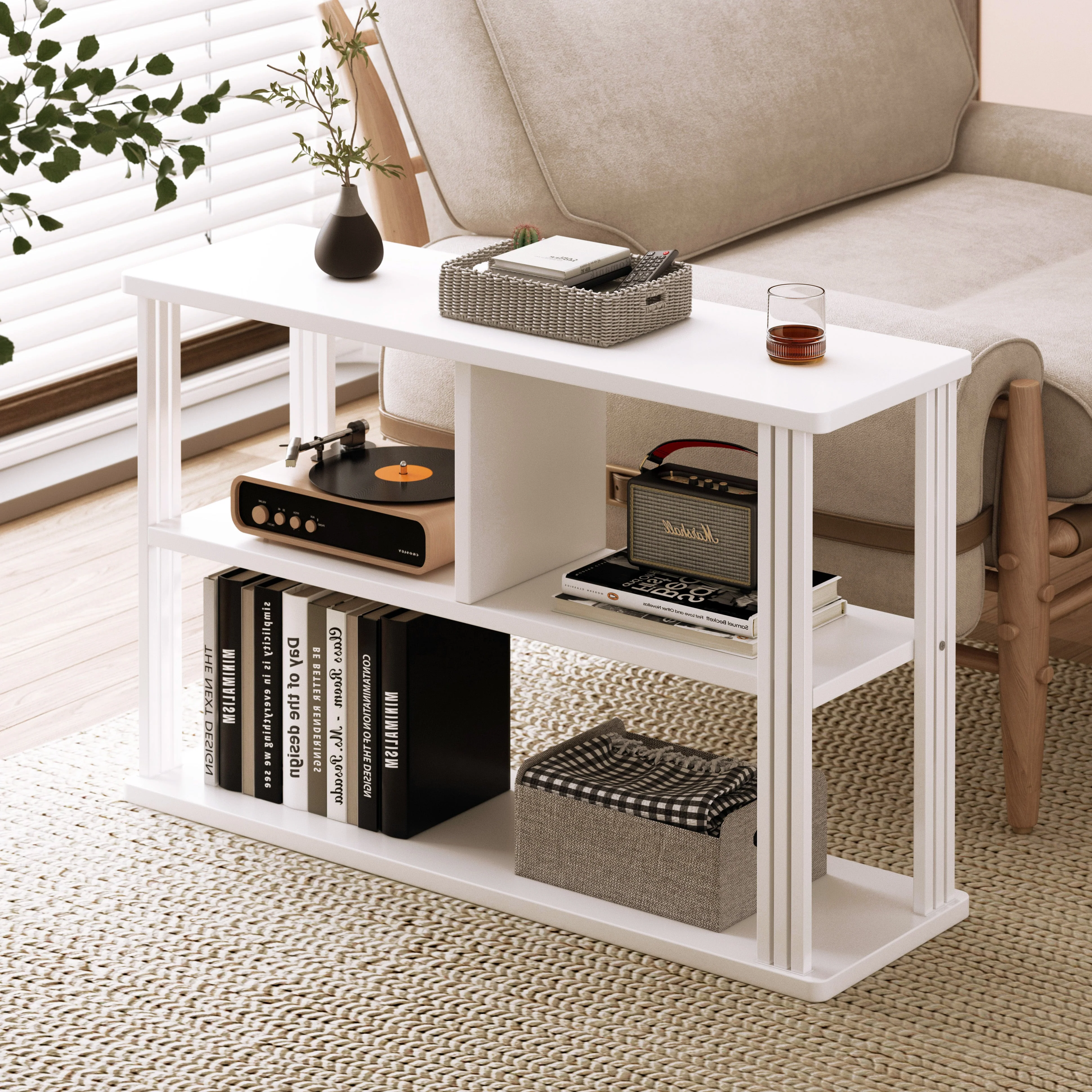 Icon Wood and Steel Sofa Side Table with Shelves (White) - Image 9
