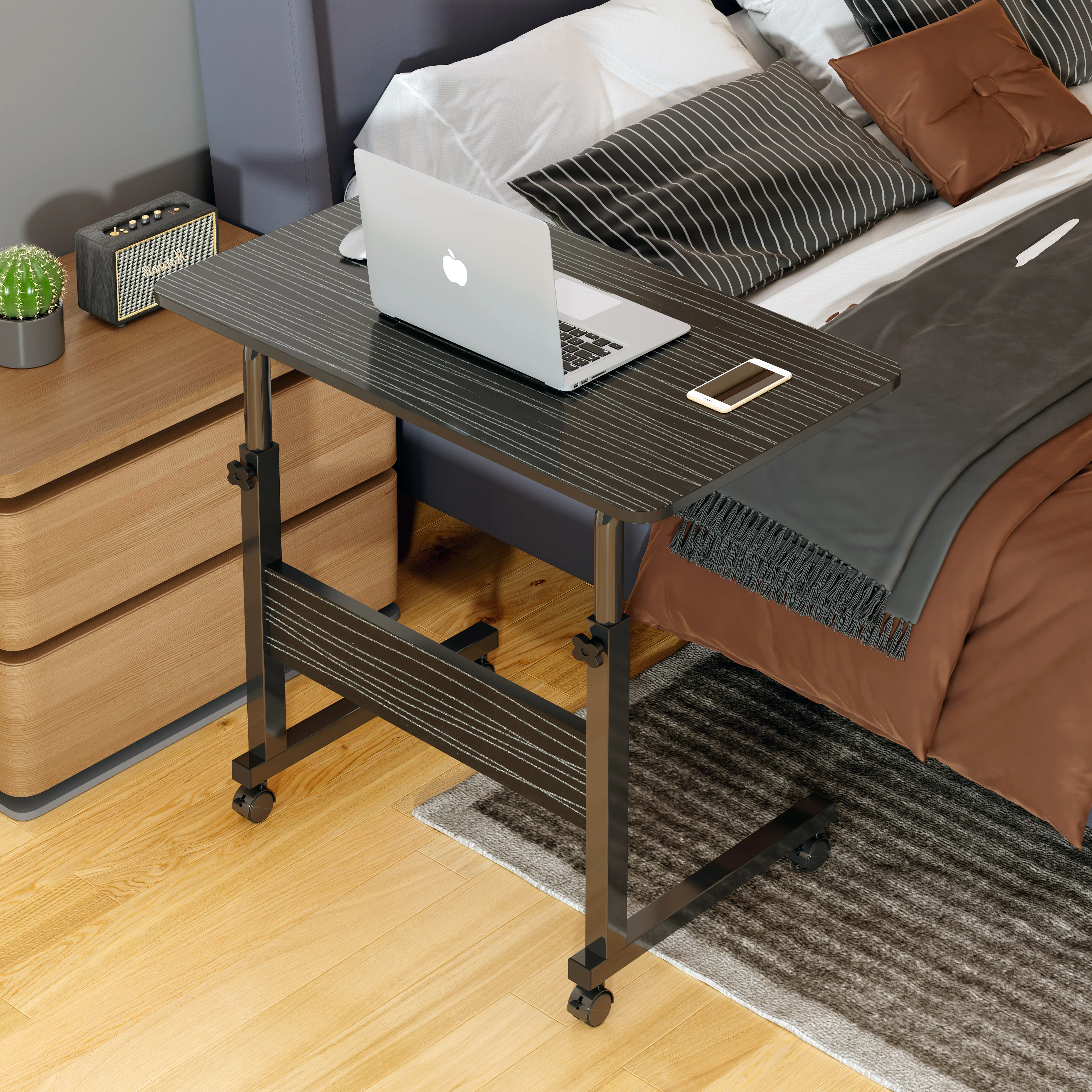 Impact Adjustable Portable Sofa Bed Side Table Laptop Desk with Wheels (Black Multi) - Image 2